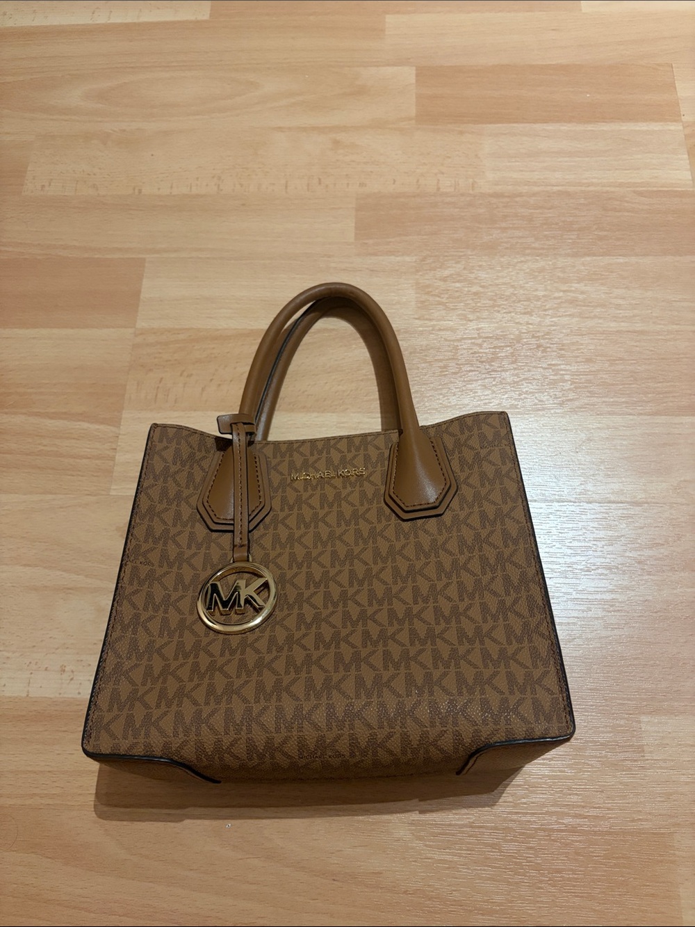 Michael Kors Brown Jet Set Logo Satchel with MK Charm